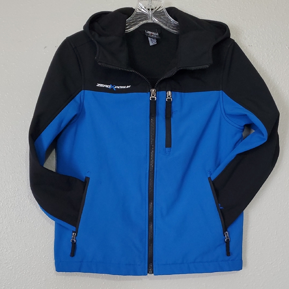 ZeroXposur Black Blue Hooded Kids Rain Jacket Size 10/12 Medium